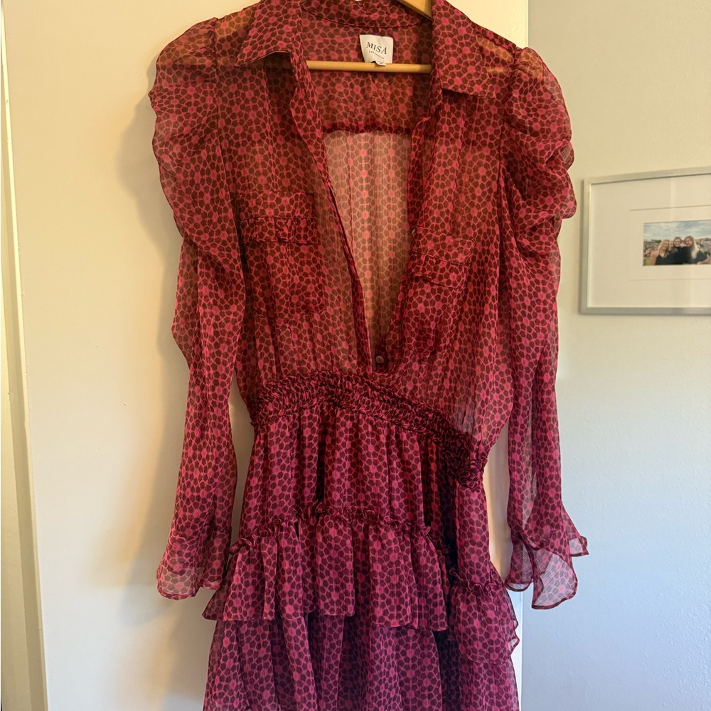 Misa long sleeve pink short dress